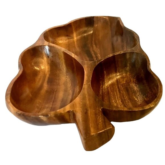 VTG Monkey Pod Wood Leaf Shaped 3 Section Divided Serving Tray/Bowls/Dish-14" - Picture 7 of 16